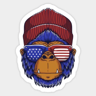 gorilla head USA illustration Sticker